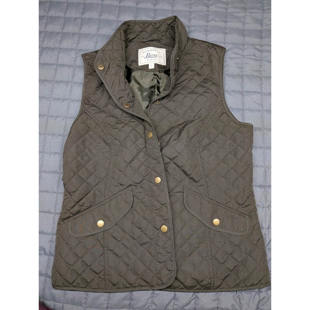 GH Bass & Co Womens Quilted Vest Snap Front Pockets Green Size S